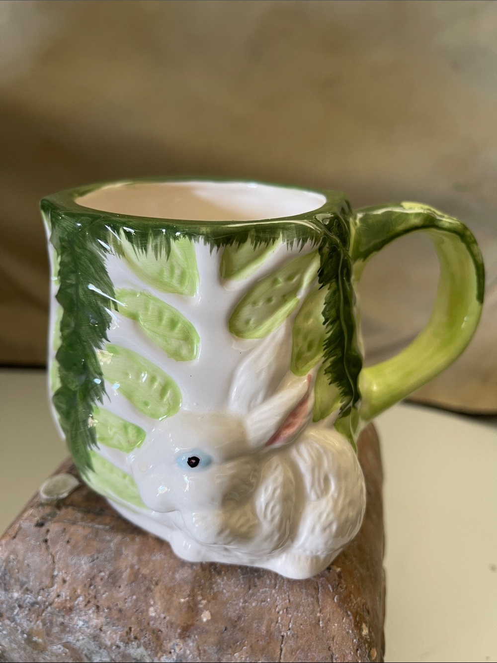 Fitz and Floyd White & Green Bunny Ceramic Mug